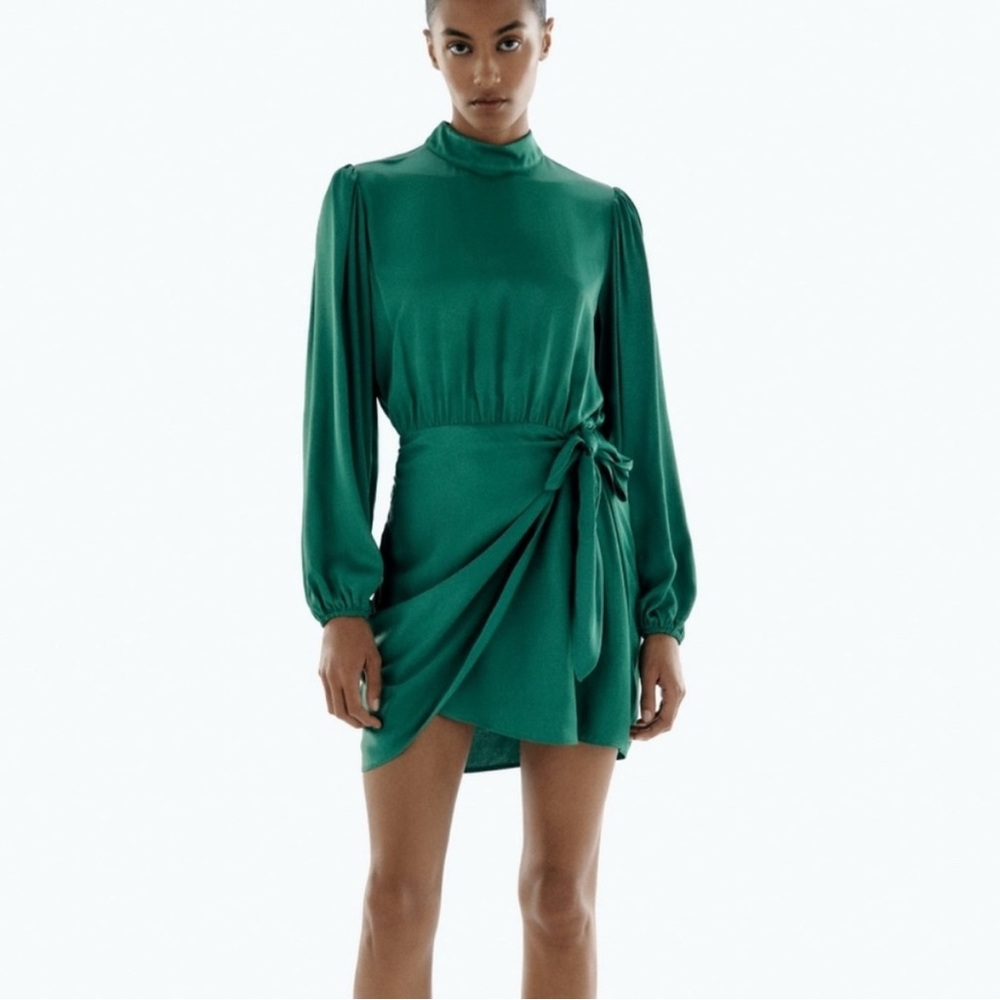 Zara Green Satin Tie Dress